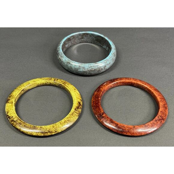Vintage Marbled Green, Brown & Blue Plastic Bangle Bracelets - Picture 3 of 12